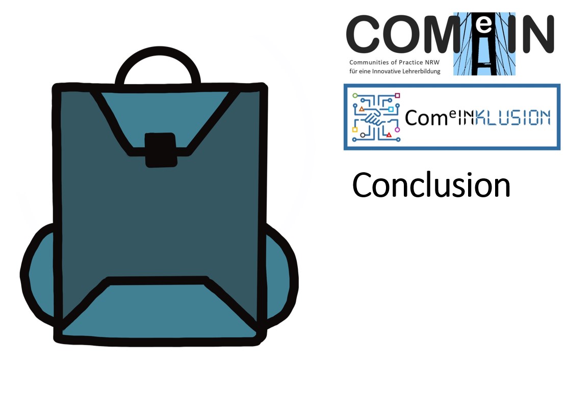 Cover of the Conclusion unit with a bacgpack and the logo of the project