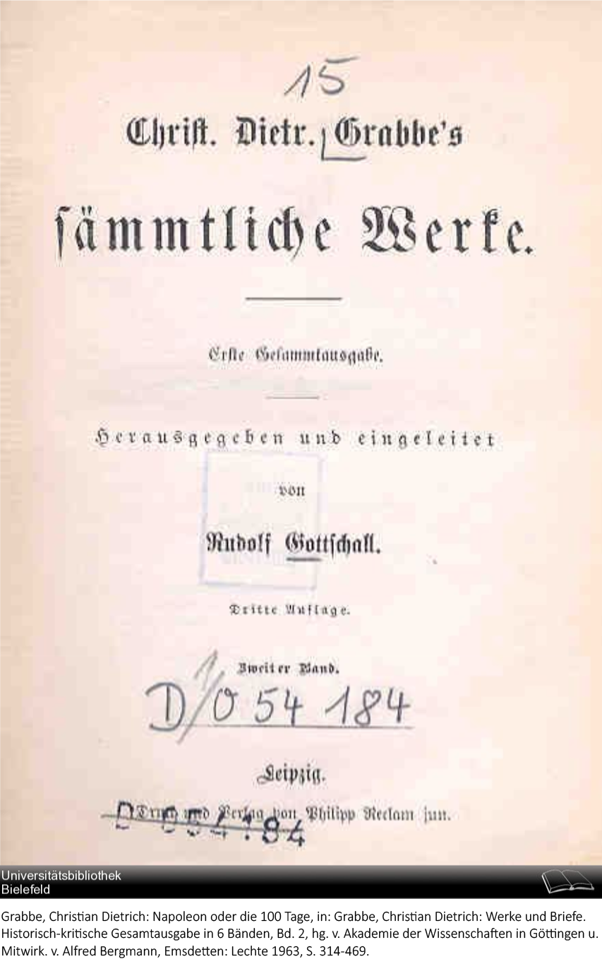 Einband der gesammelten Werke Christian Dietrich Grabbes. Digitalisat der Uni Bielefeld