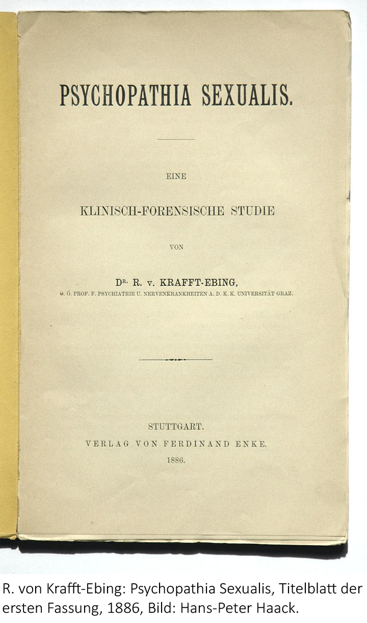 R. von Krafft-Ebing: Psychopathia Sexualis, Titelblatt der 
ersten Fassung, 1886, Bild: Hans-Peter Haack