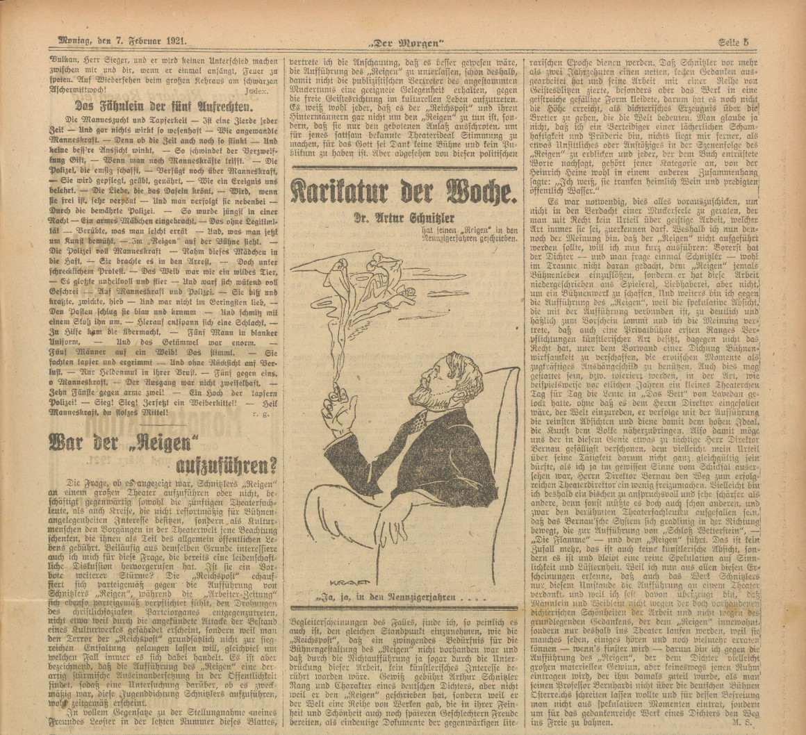 Nobel gekleideter sitzender Mann schaut auf seinen weiblich aus Zigarrenqualm, der weiblich anmutet.