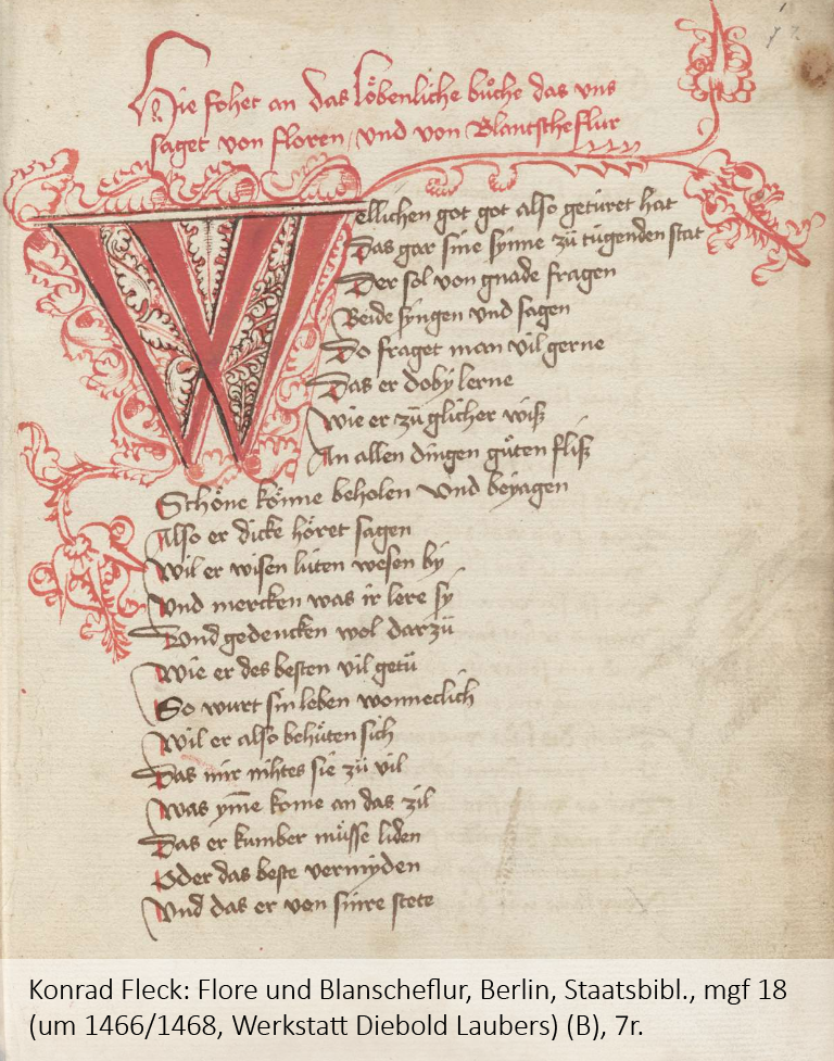 Fleck, Konrad: Flore und Blanscheflur : Ms. germ. fol. 18 , 1460-1470, 7r.