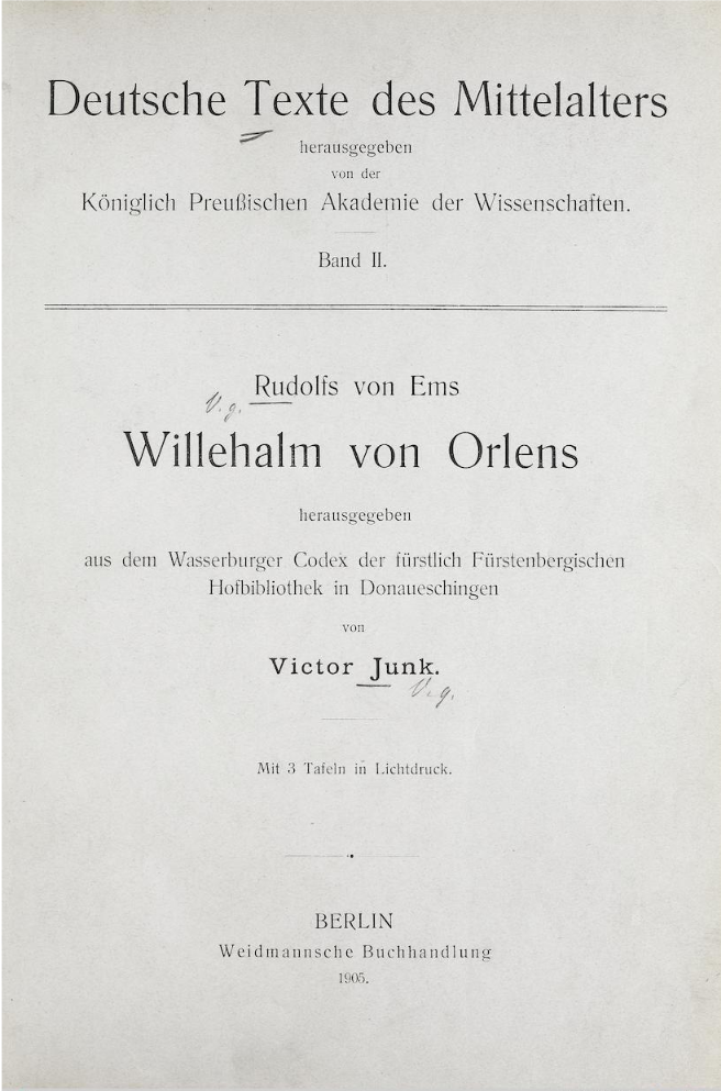 Titelseite des Textes aus der Victor Junk Ausgabe