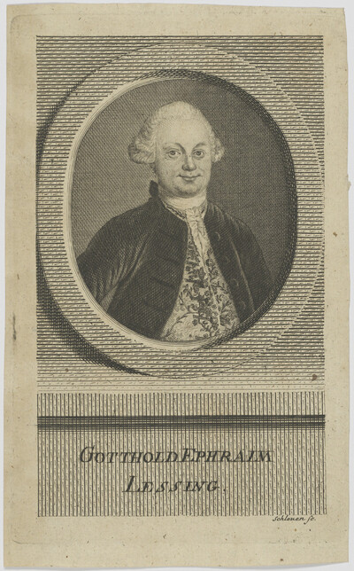 Johann David Schleuen: Bildnis des Gotthold Ephraim Lessing, Frontispiz / Buchdruck, vor 1770
(Public Domain)