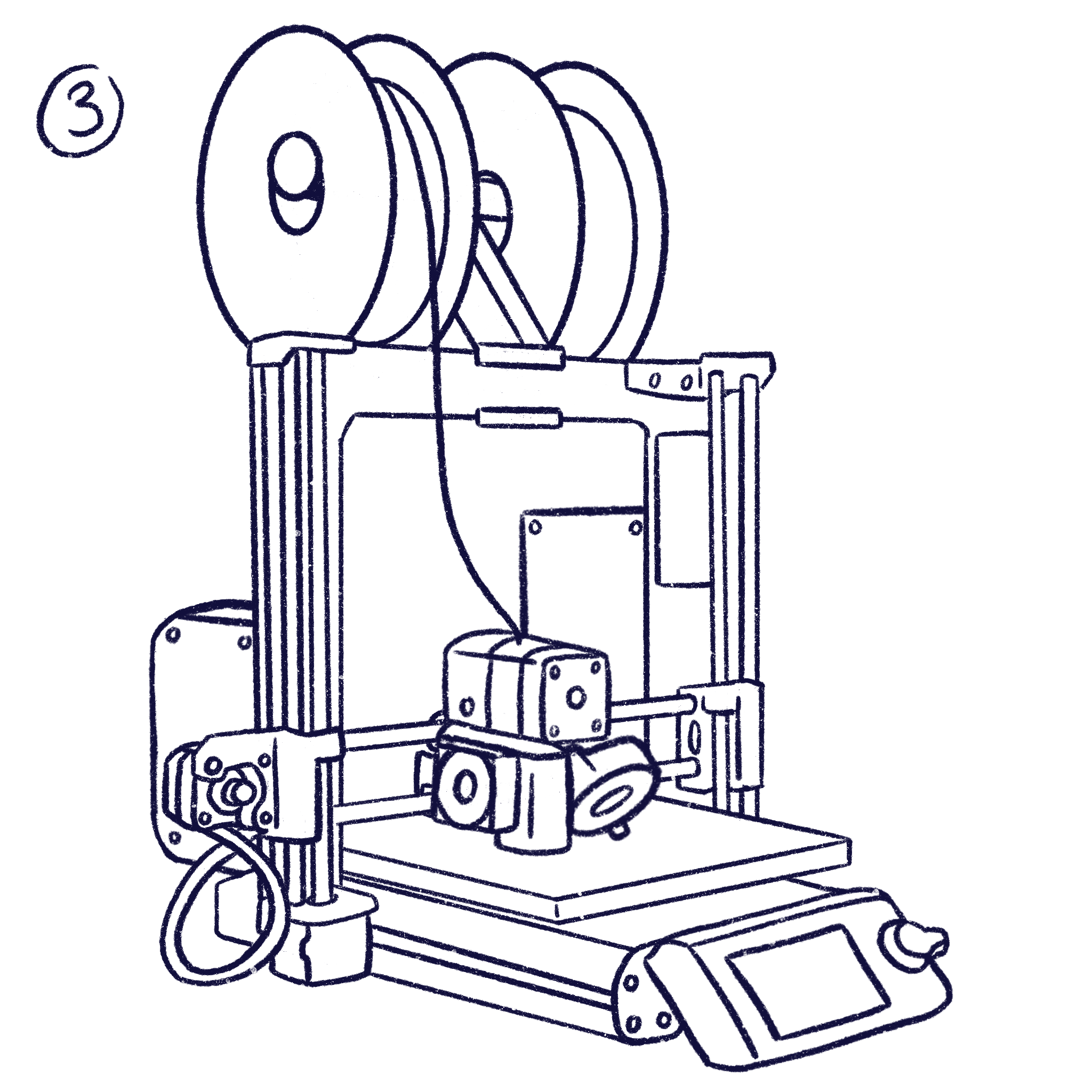 Skizze eines 3D Druckers in der die Proportionen verändert wurden.