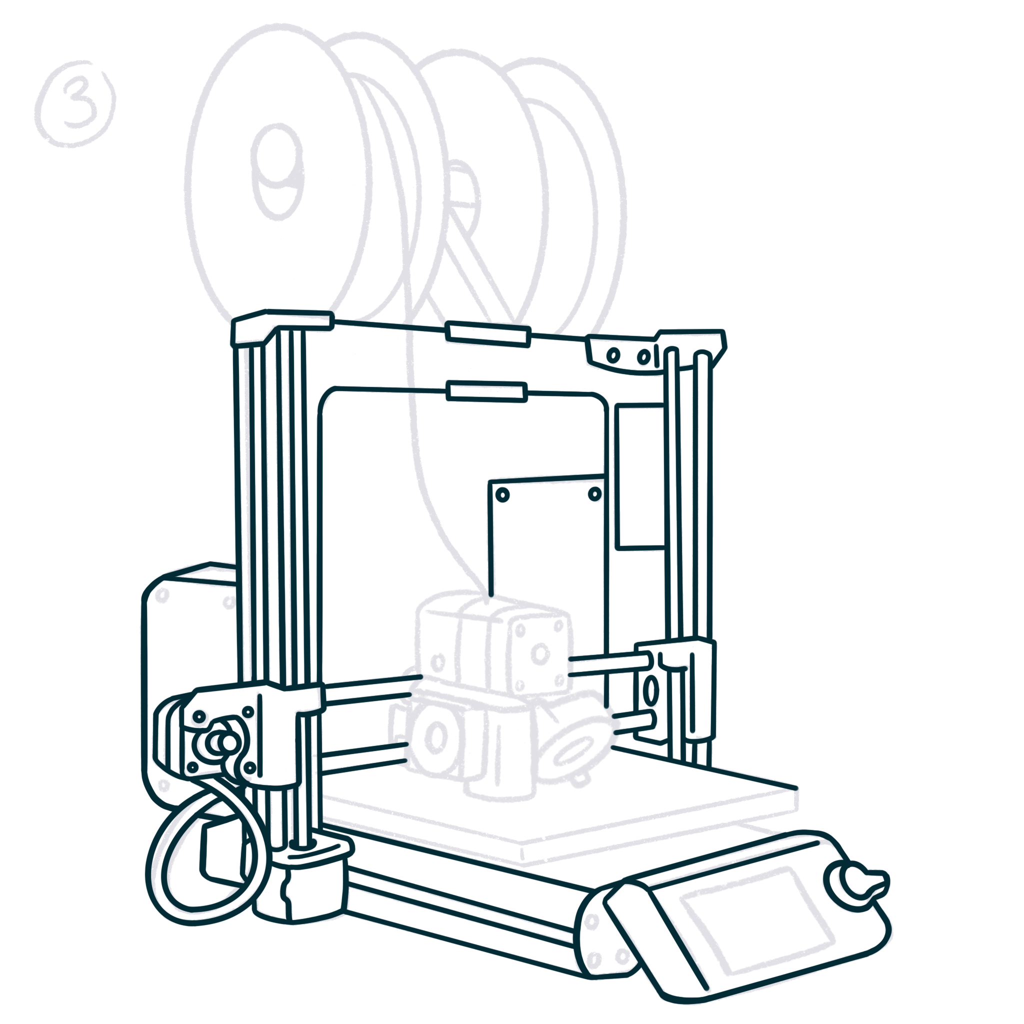 Weiterer Fortschritt der Outlines auf der 3D-Drucker Skizze.