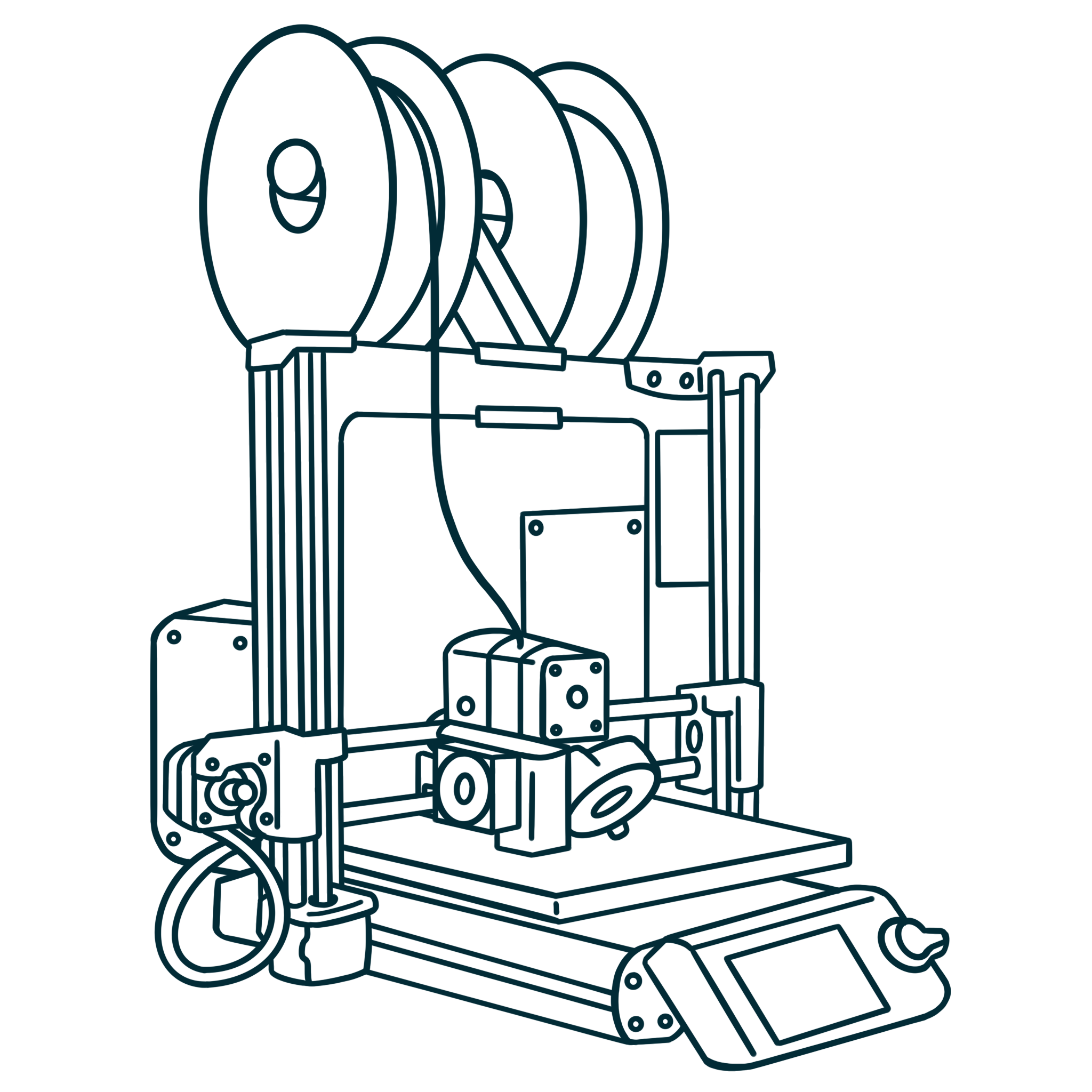 Die finalen Outlines der 3D-Drucker Illustration.
