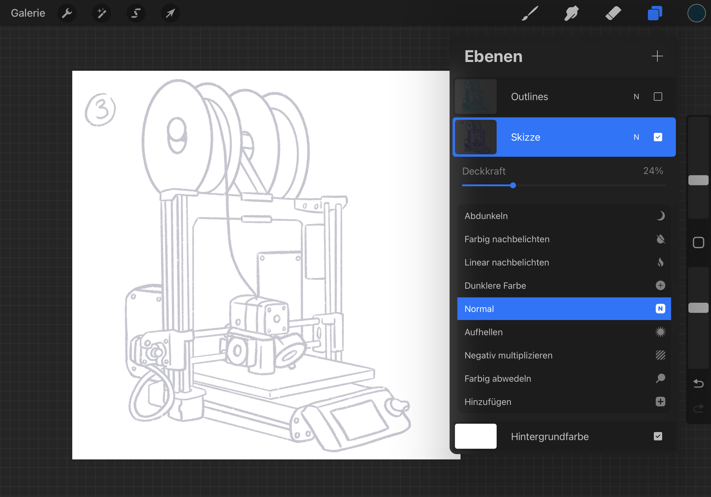 Screenshot der Bearbeitungssoftware Procreate