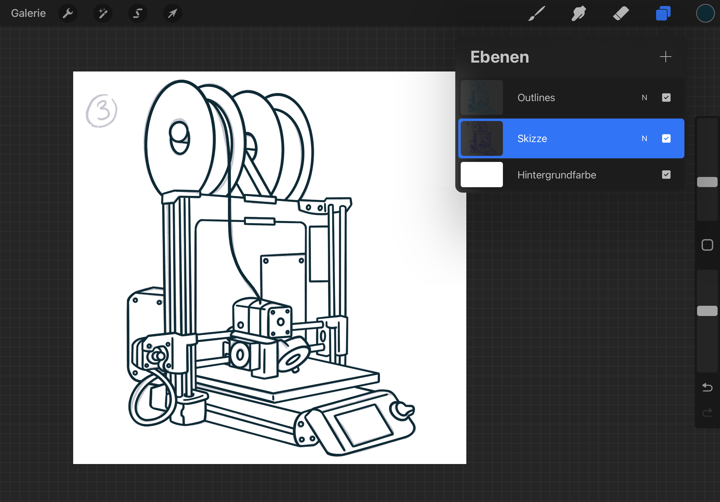 Screenshot der Bearbeitungssoftware Procreate