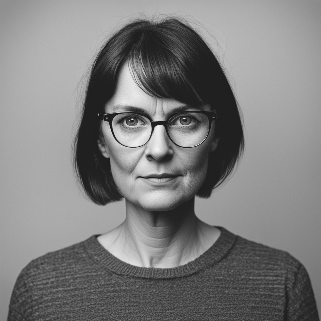 Das Gesicht einer Frau. Das Bild enthält nur Schwarz und unterschiedliche Grautöne.