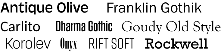 Nebeneinander stehen Begriffe in verschiedenen Schriftarten.