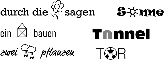 Worte, die anstelle einzelner Buchstaben Symbole enthalten, die den Inhalt verdeutlichen