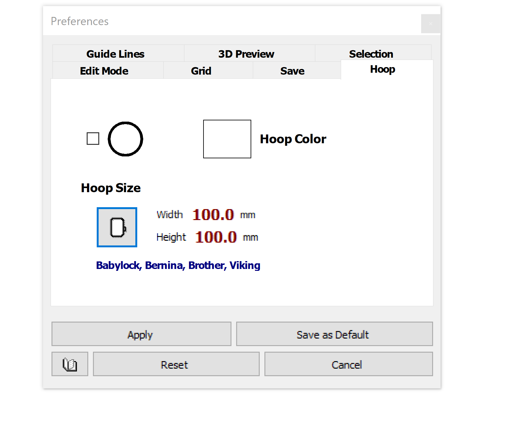 Screenshot von Embird-Dialog für Rahmen-Einstellungen