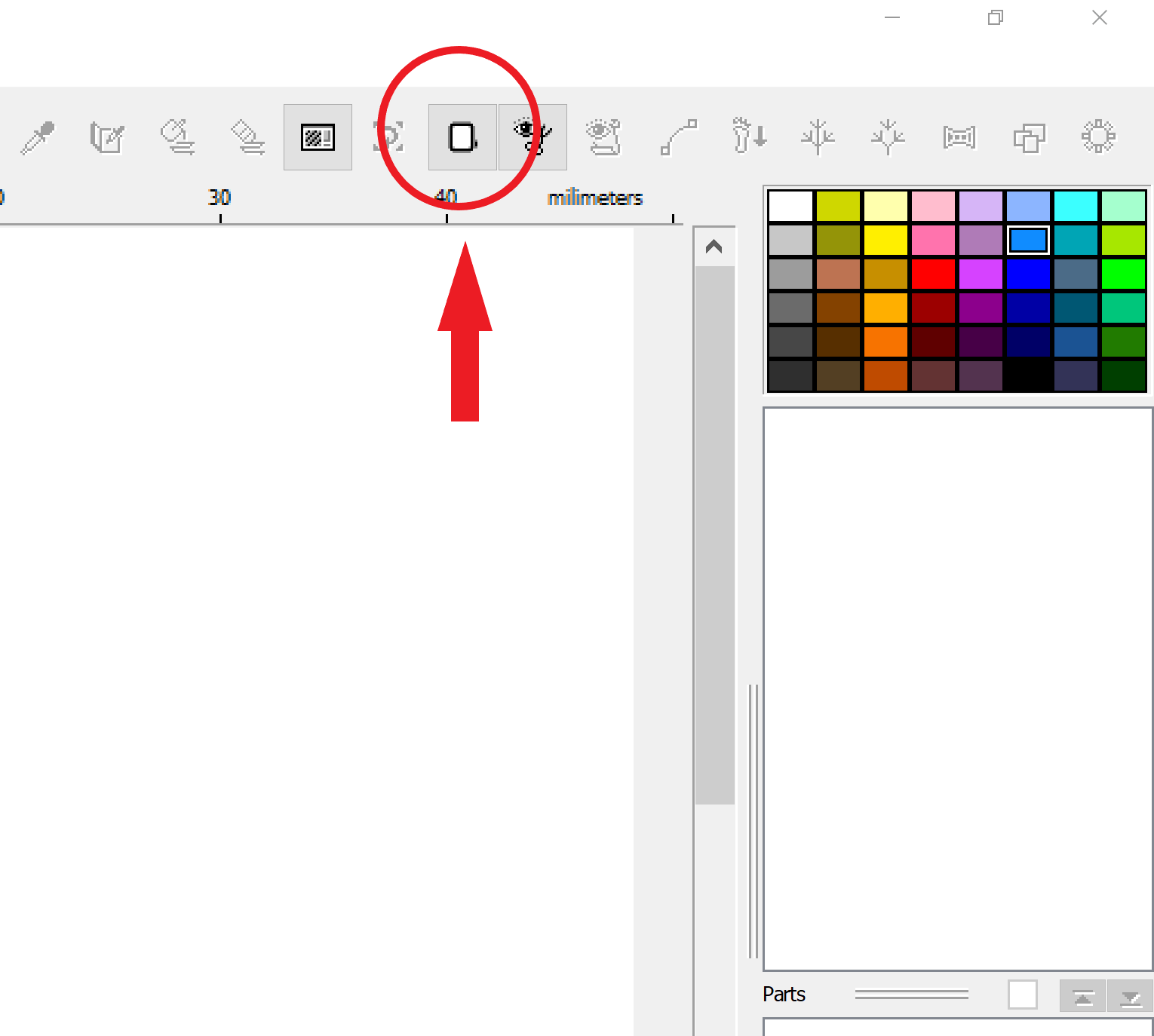Screenshot von Embird mit Highlight auf "Rahmengröße"-Button