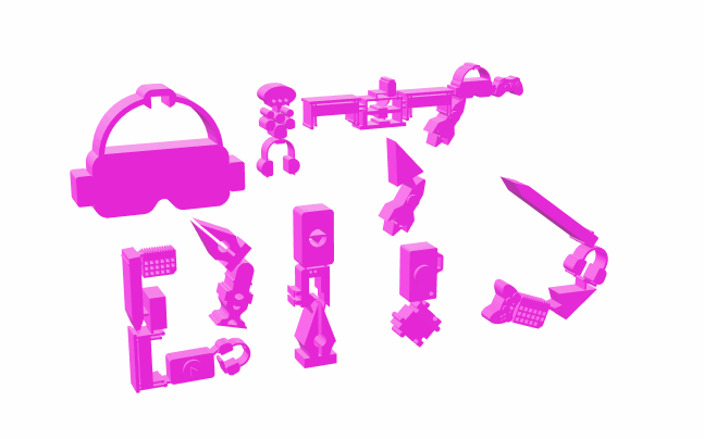 Animation of turning perceptual shift sculpture spelling "BITS" when viewed from the front.