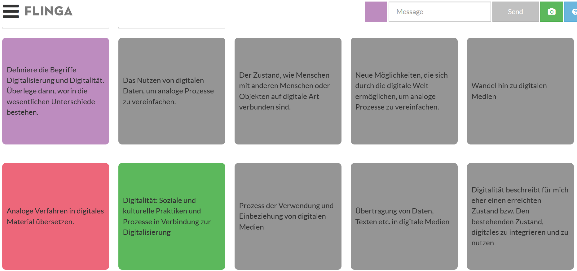 Flinga-Board mit Antworten auf die Frage Was verstehst du unter dem Begriff Digitalität? 