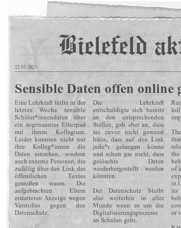 Zeitungsartikel über den Datenschutzverstoß einer Lehrkraft. 